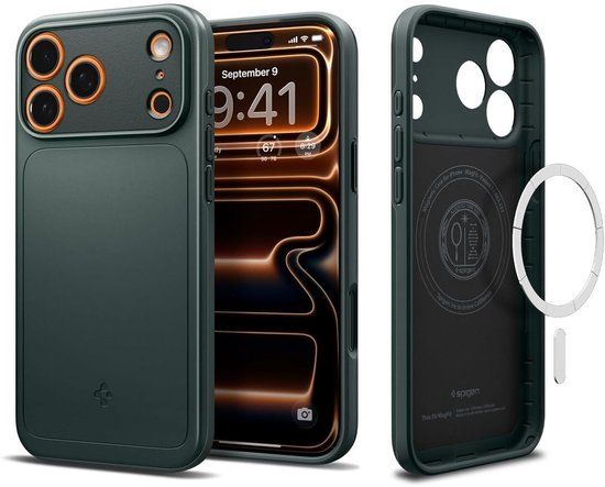 Spigen Thin Fit MagFit Hoesje Geschikt voor iPhone 17 Pro Max - Back Cover Compatibel met MagSafe - Groen