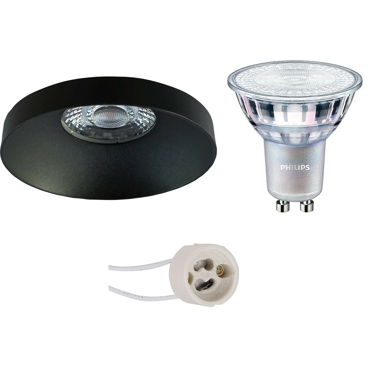 BES LED LED Spot Set - Pragmi Vrito Pro - GU10 Fitting - Inbouw Rond - Mat Zwart - Ø82mm - Philips - MASTER 927 36D VLE - 4.9W - Warm Wit 2200K-2700K - DimTone Dimbaar