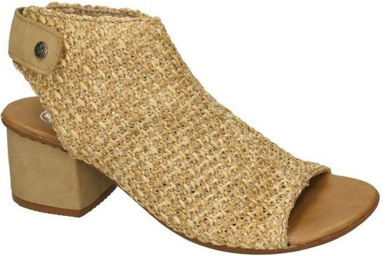 Rieker Dames Sandalen Beige Maat 38 - Leren Blokhak Sandalen met Klittenband - 2024 Collectie