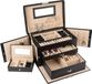 LifeGoods Sieradendoos XL - Juwelendoos - 20 Vakken - Zwart/Beige