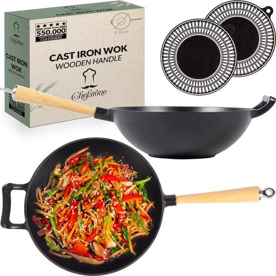 Chefarone Gietijzeren Wokpan Inductie 30CM