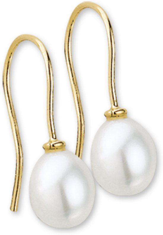 The Jewelry Collection Oorhangers Parel - Geelgoud (14 Krt)