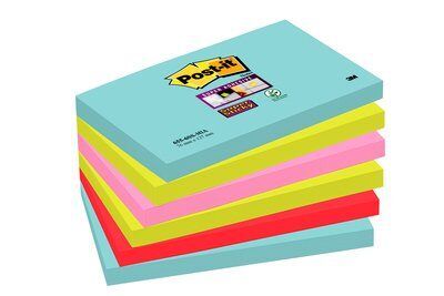 3M Post-it 655-6SS-MIA Zelfklevend Notitiepapier Rechthoek Blauw, Roze, Rood, Geel 76x127mm Pak à 6 Stuks