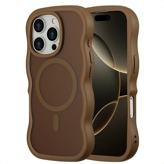 Selencia Wavy Case - Golvend Hoesje geschikt voor Apple iPhone 16 Pro - Mocha Brown