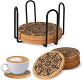 Allecto plus Sous-verres réutilisables en liège avec support en métal, 8 pièces, 10 cm, motif mandala