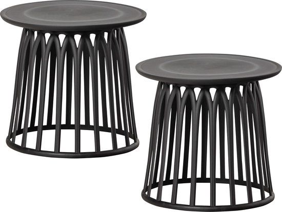WOOOD Boy Bijzettafel Tuin - Kunststof - Zwart - Set van 2 - 45x50x50