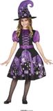 FIESTAS GUIRCA Paars heksenkostuum - jurk met opdruk en heksenhoed voor meisjes van 7-9 jaar
