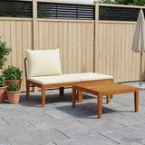 vidaXL 3-delige tuin loungeset met kussens, massief acaciahout & touw, zwart en crèmewit