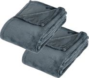 Atmosphera Fleece deken of plaid harig - 2x - donkergrijs - 125 x 150 cm - polyester