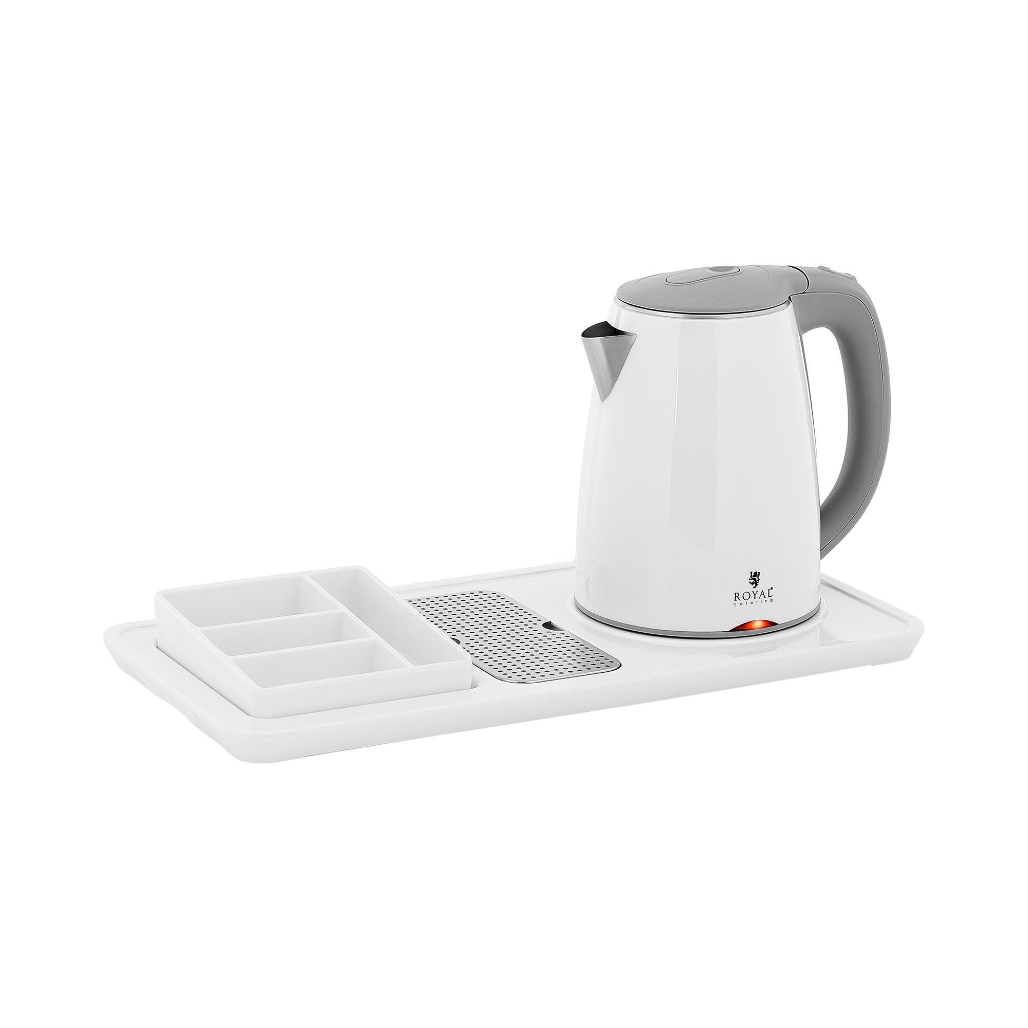 Royal Catering Professionele hotelwaterkoker - wit - 1.2 L - 1800 W - met koffie- en theestation