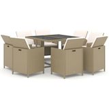 vidaXL 9-delige Tuinset met Kussens Poly Rattan Beige