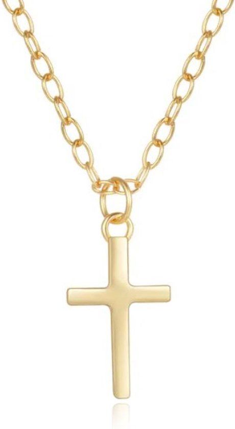 Elenza AMS Elenza Goudkleurige Ketting met Klassiek Kruis in 925 Sterling Zilver