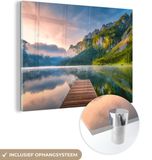 MuchoWow® Glasschilderij 40x30 cm - Zonsopgang in de bergen - Acrylglas schilderij
