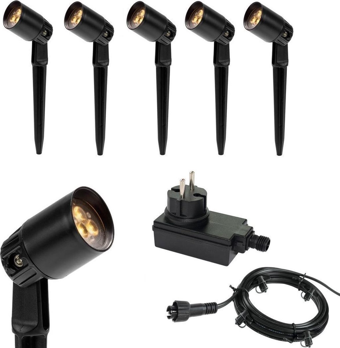 ABC-LED 5x LED tuin lamp - 12V - 2 watt - basic - complete set