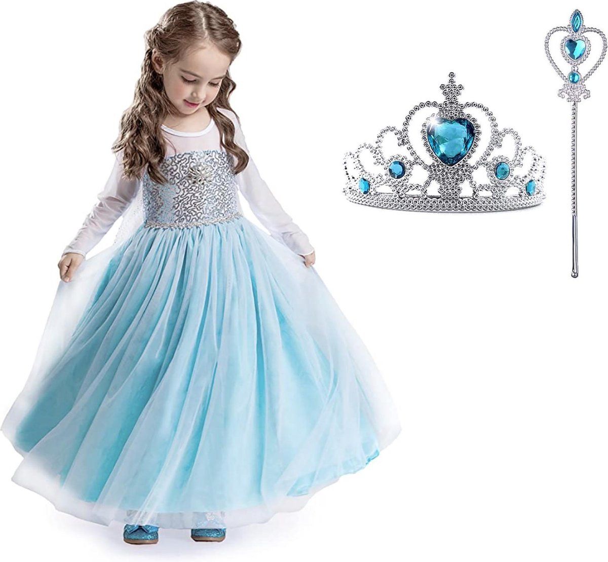 Het Betere Merk Elsa Jurk Sleep - Prinsessenjurk Meisje - maat 128/134 (140) - Frozen Jurk