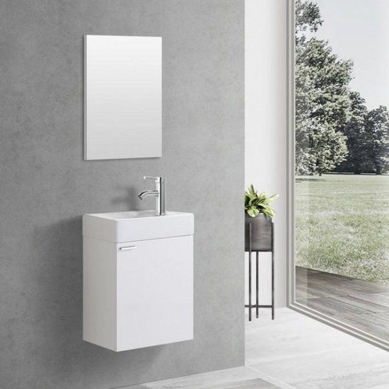 Creavit Aloni Toiletmeubel - Hangend - Rechtsdraaiend - 40x60x22cm - MDF - Glans Wit - Softclose - Keramiek Wasbak