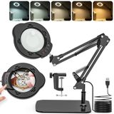 LED-loupe de table, 15x/10x grossissement, avec pince et base, 5 modes de couleur
