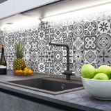 Ambiance Sticker Zelfklevende tegelmuurstickers voor keuken en badkamer - 24 cementtegelstickers, Azulejos Belisario - 24 stickers, 10x10cm