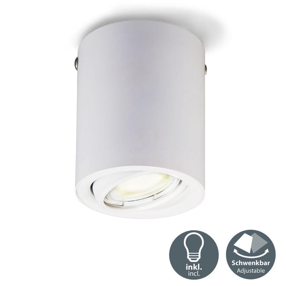 B.K.Licht - Plafondspot - witte opbouwspot - met 1 lichtpunt - Ø8cm - met GU10 fitting - kantelbaar - 3.000K - 400Lm - 5W