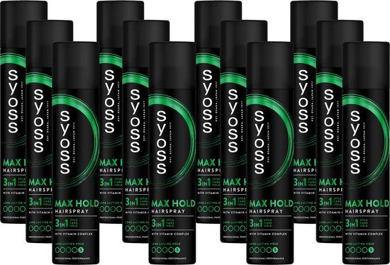 Syoss Max Hold - Haarspray - Styling, Verzorging, Herstel - Sterke Fixatie - 48u Hold - Vochtbestendig - Voordeelverpakking - 12x 75ml
