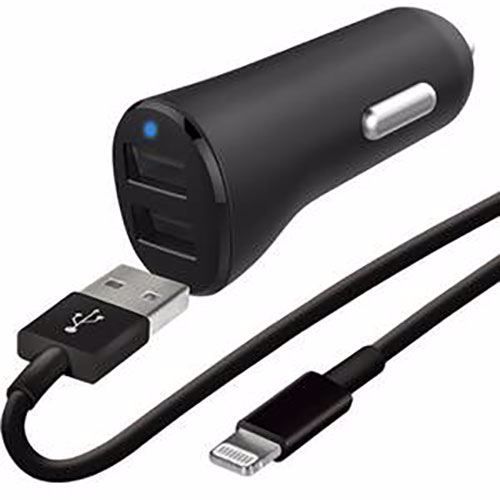 Wefix Car Charger 2 USB + Lightning Cable Zwart