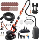 VEVOR Gipsplaatschuurmachine 1150 W, Plafondschuurmachine met 255 mm Schuurschijf, Schuurmachine met Lange Steel en Stofafzuiging, 800-1700 Tpm, Led-Verlichting, Uitschuifbare Steel, 15 Schuurschijven