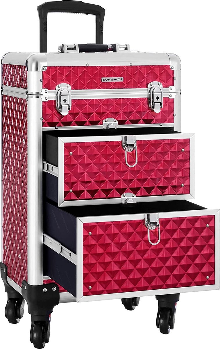 Songmics Trolley Cosmetische Hoes, Aluminium make-uphoes, schoonheidskoffer, rood JHZ08RD