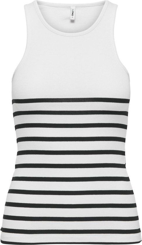 ONLY ONLKENYA Rib Stripe Tank Top - Bright White/Black - XS