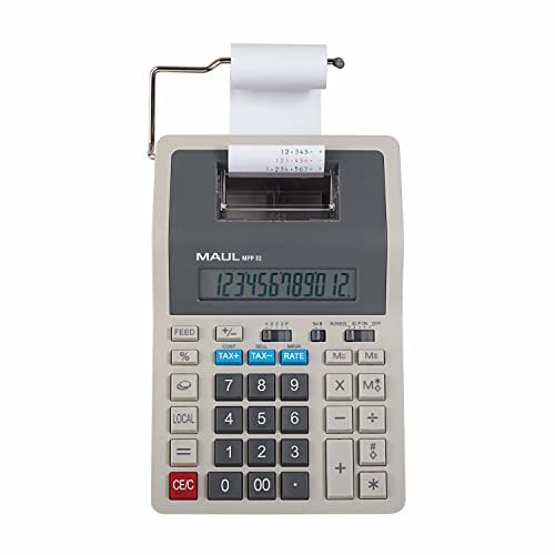 Maul Tafelrekenmachine Printing MPP32 | Printing Calculator met alle belangrijke commerciële functies en 12-cijferig display | 2-kleurige print | 2 regels/sec | Net- en Batterijvoeding | Grijs
