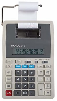 Maul Tafelrekenmachine Printing MPP32 | Printing Calculator met alle belangrijke commerciële functies en 12-cijferig display | 2-kleurige print | 2 regels/sec | Net- en Batterijvoeding | Grijs