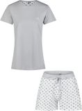 By Louise Dames Korte Pyjama Set Shortama Blauw/Wit Gestipt - Maat M