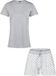 By Louise Dames Korte Pyjama Set Shortama Blauw/Wit Gestipt - Maat M