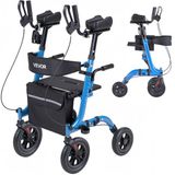 VEVOR Rollator avec siège, support maximal, 136 kg, pour seniors, pliable, léger, en aluminium avec roues en PU, poignée réglable, sac de rangement et porte-canne, pour personnes handicapées