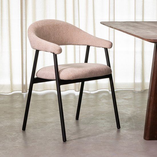 LABEL51 Amaze Eetkamerstoel - Naturel - Chenille - Zwart Metalen Frame