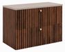 3xE living Meuble de salle de bain Suspendu sous lavabo 80 cm, 2 tiroirs, Chêne Noyer + Plan de toilette Cachemire, Poignées Noires, 80 x 44,4 x 58,6 cm
