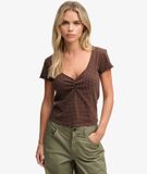 Superdry Athletic Essentials Haut Femme Marron châtaigne/Rose Pois Coton Taille 16