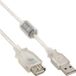 InLine USB 2.0 verlengkabel type A met ferrietkern, transparant, 1m