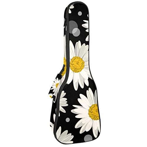 Mersov Tenor Ukulele Gigbag Waterdichte Ukelele Case Gewatteerde Rugzak, Geweldig voor Sopraan Concert (21/23/24") Madeliefje Bloemen Zwart