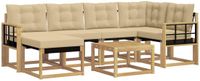 vidaXL Hoek loungeset 6-zits acaciahout wit en beige inclusief tafel