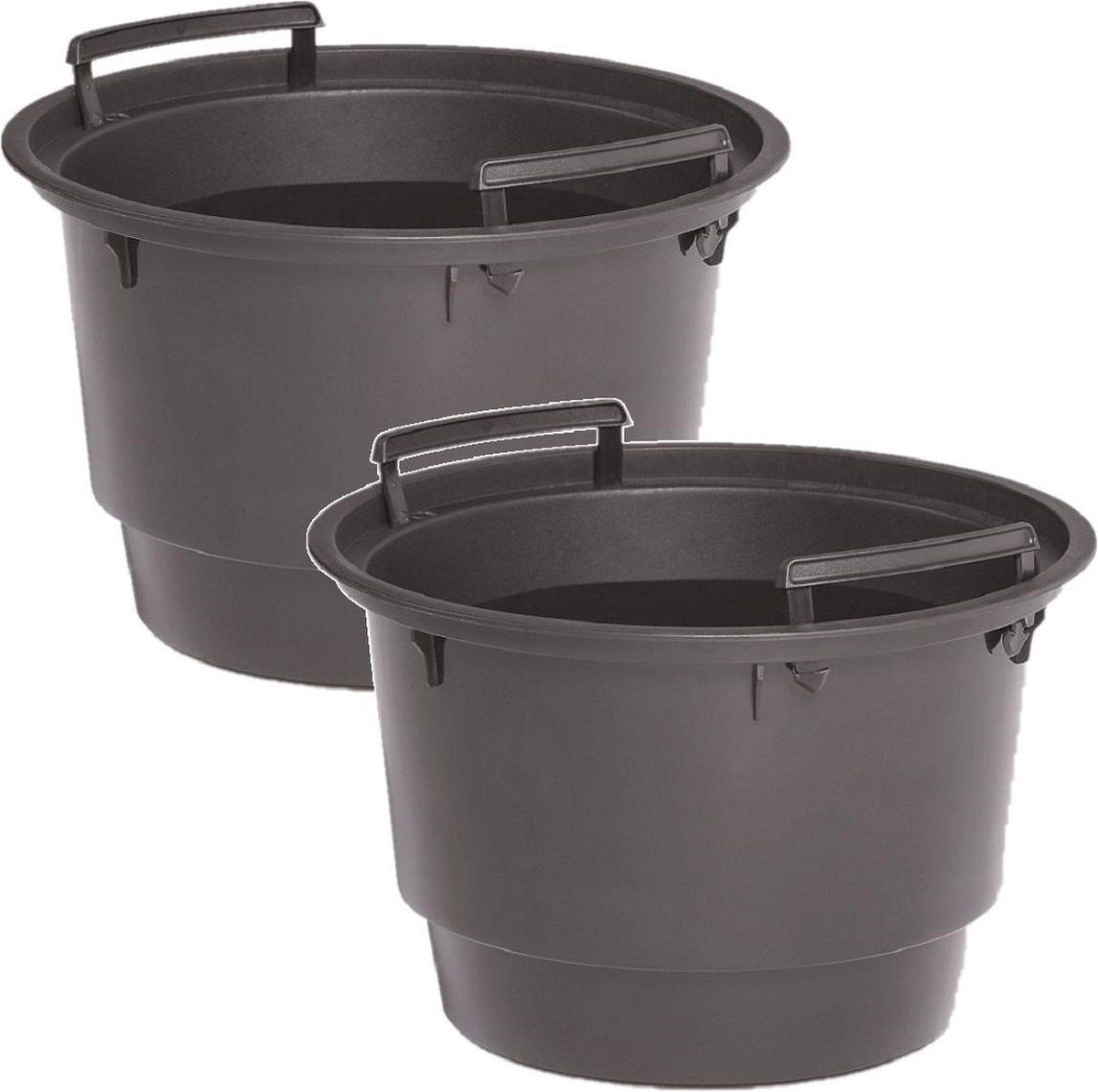Prosperplast 2x Stuks kunststof binnenpotten/inzetbakken met handvat voor bloempotten/plantenpotten 18 liter - grijs