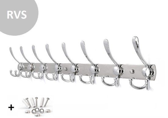 Hoexs Wandkapstok - RVS - 75cm - 8 haken - Metaal