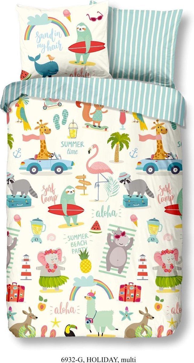 Good Morning Holiday Dekbedovertrek Eenpersoons 140x200/220 cm + 1 kussensloop 60x70 cm Multi