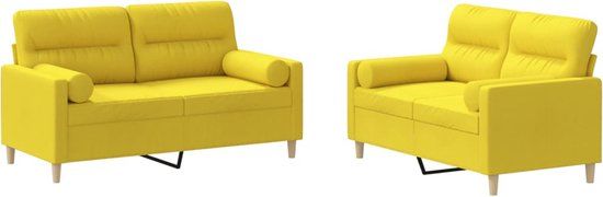 vidaXL 2-delige Loungeset met kussens stof lichtgeel
