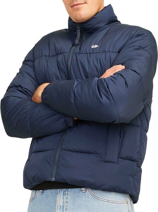 JJ Rebel Logo Puffer Winterjas Heren - Donkerblauw - Maat XXL