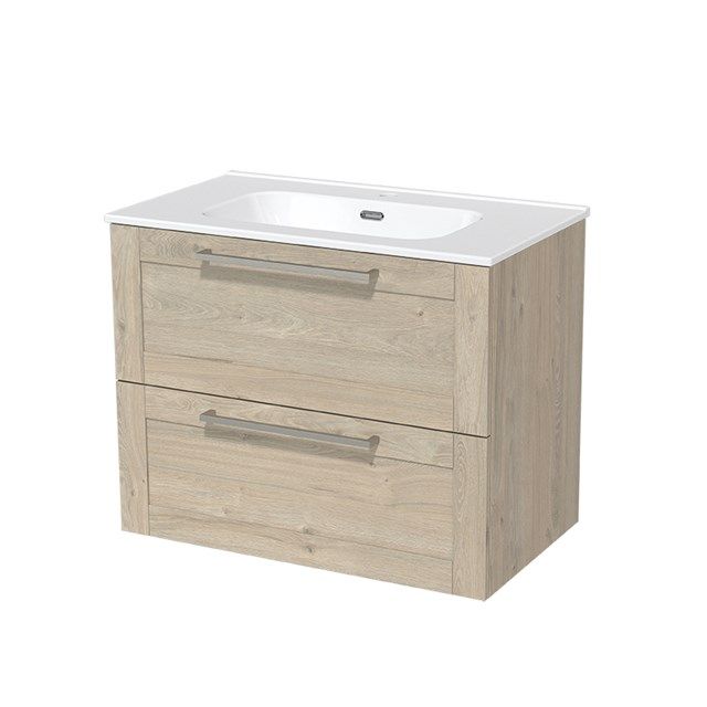 Maxaro Badkamermeubel 80cm Modulo Lichtgrijs Eiken 2 lades Kader Wastafel Keramiek