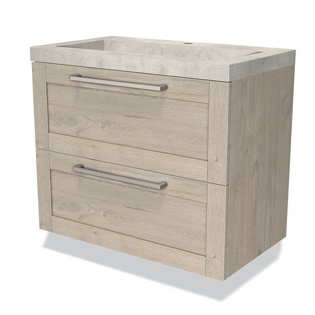 Maxaro Badkamermeubel 80cm Modulo Lichtgrijs Eiken 2 Lades Kader Wastafel Beton Greige
