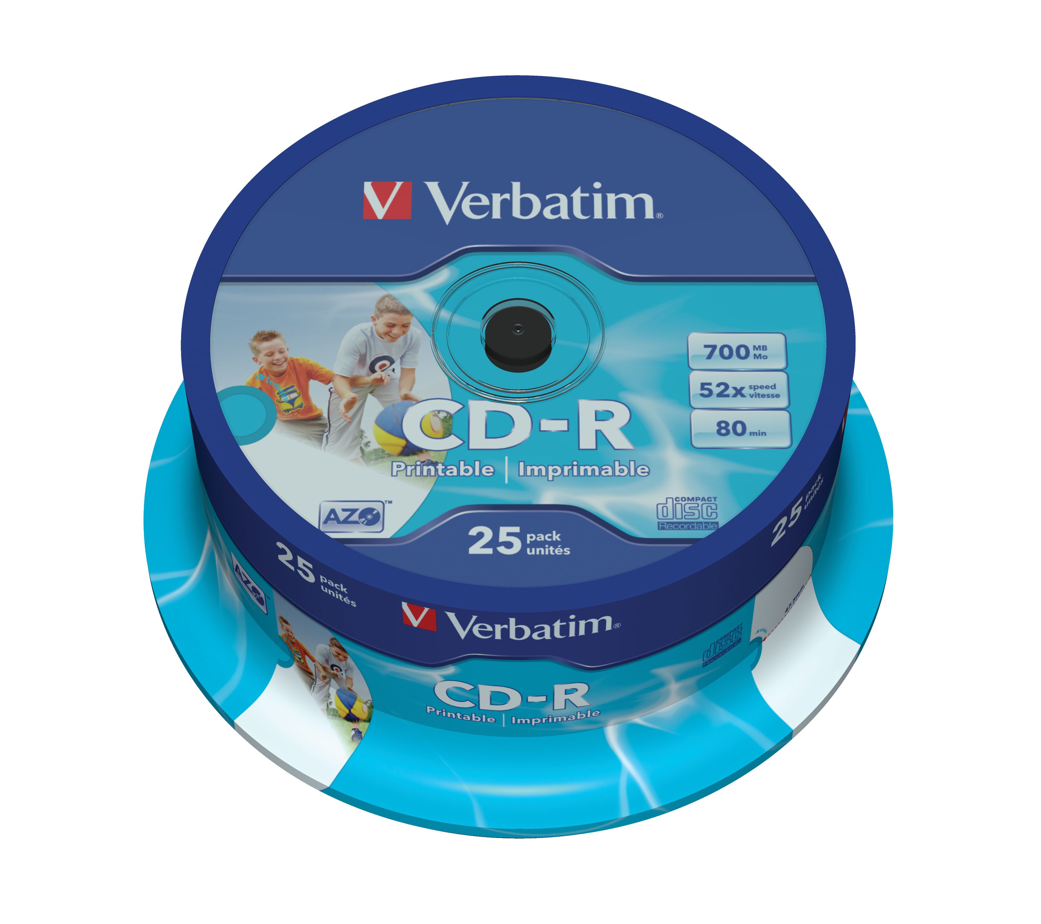 Verbatim CD-R AZO Wide Inkjet Printable - 700MB - 52x - 25 stuks