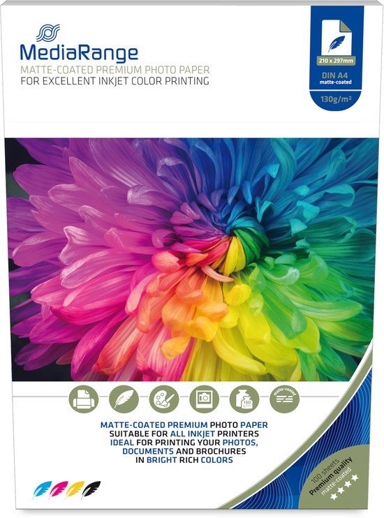 MediaRange Papier Inkjet Mat A4 130g 100 Vel