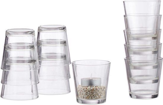 Relaxdays waxinelichthouders - set van 12 stuks - doorzichtig - glas - theelichtjeshouder