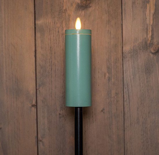 Annas Collection Fakkel Op Steker Jade Groen Met Bewegende Vlam 5 x 14 cm Op 75 cm